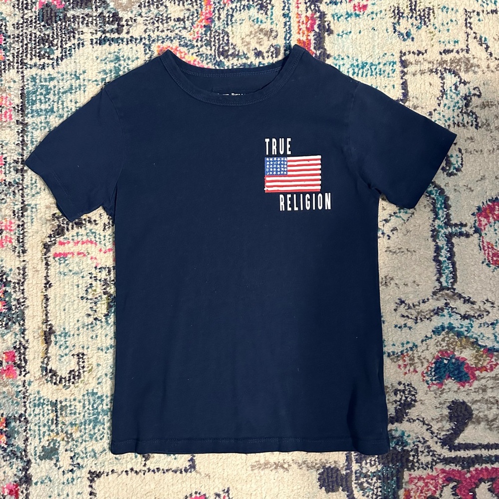 True Religion Blue Crew Neck Tee with Flag Accent